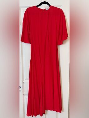 COS Red Orange Midi Dress NWT Size 8 Minimalist Draped A-Line Elegant